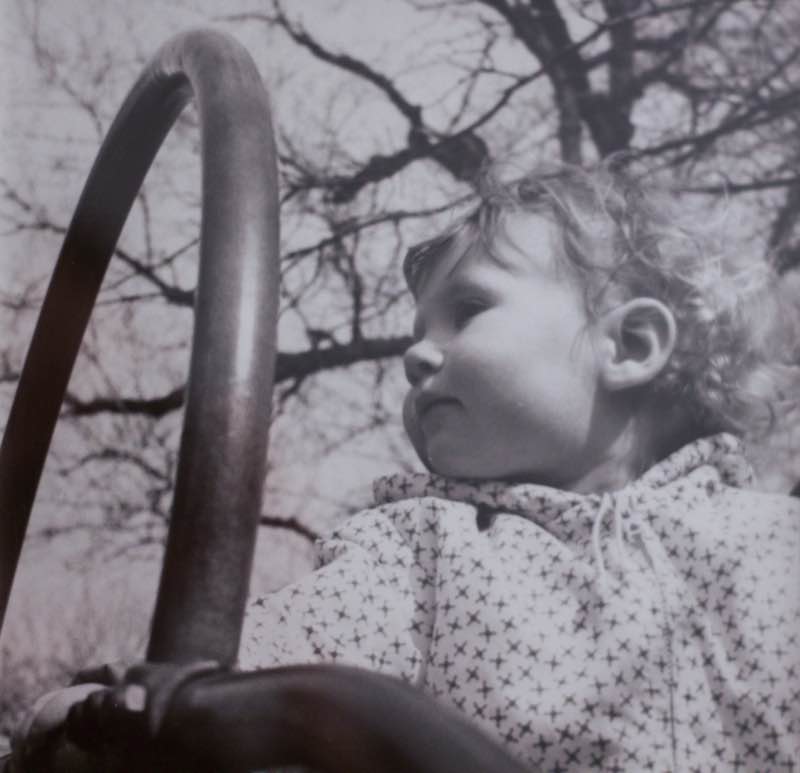 Novelist, Writer, Jane Mendelsohn at home, black and white photo of girl on slide | Fabulous Fabsters