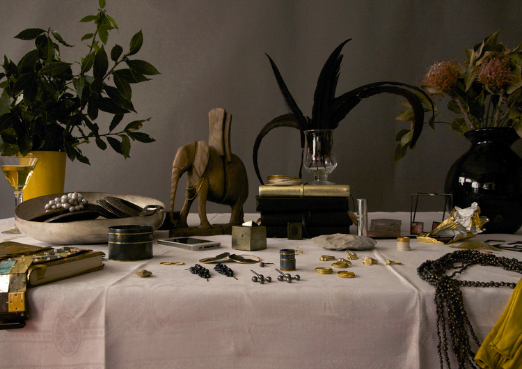 table laid out with jewellery display