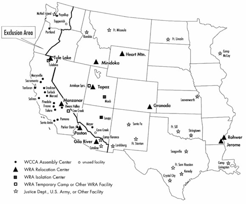 Map of Japanese internment camps