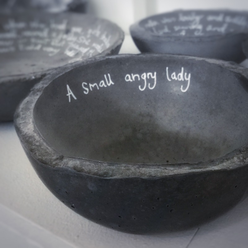 Black concrete Mother Bowl with inscription by Tracey Kershaw